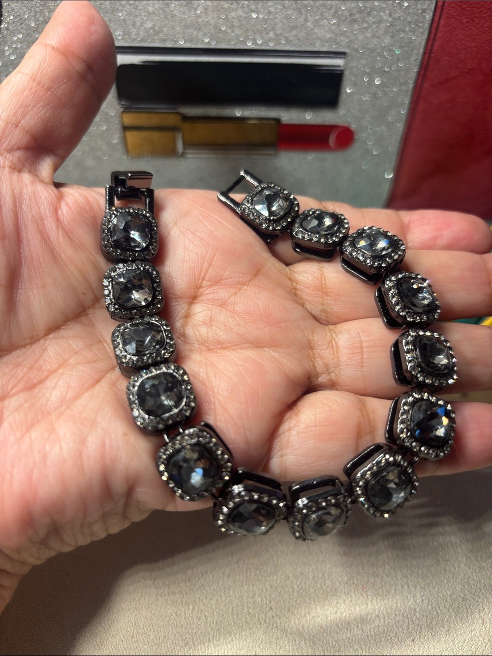 8”Black Crystal Halo Tennis Bracelet -
